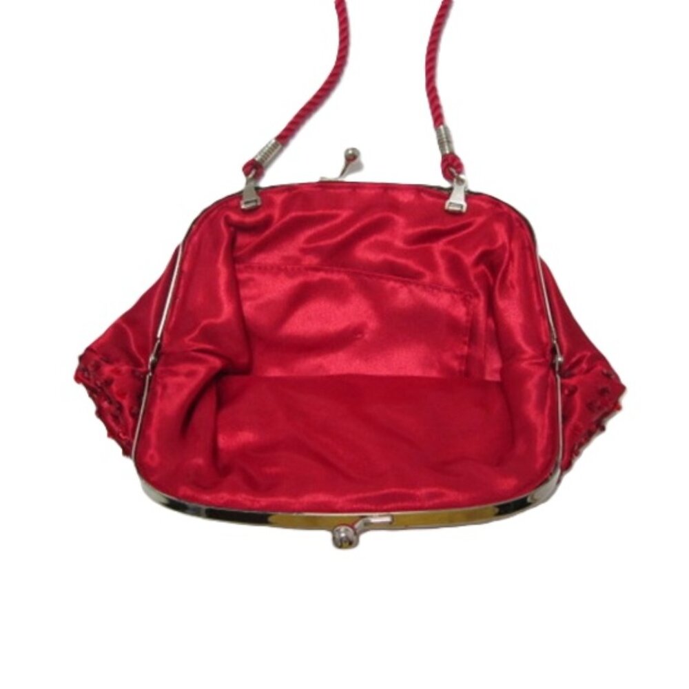 Red Beaded Evening Bag Clucth with handle - Picture 4 of 7